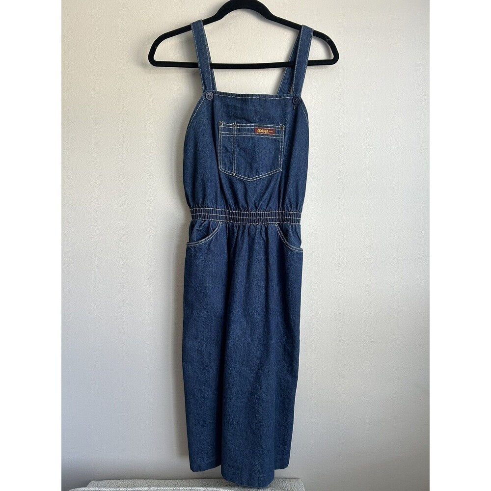 Vintage Stuffed Jeans Skirt Overalls Dress Dark Blue Denim Size 11 Juniors
